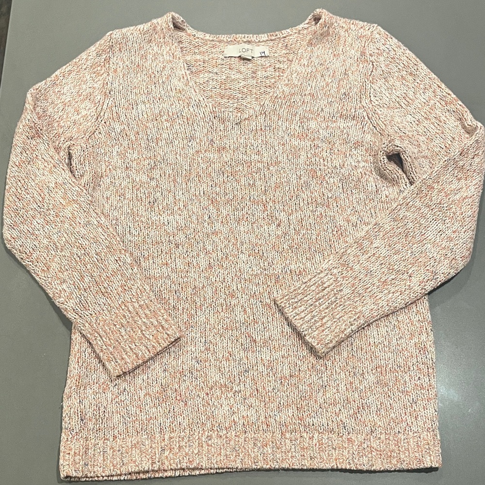 LOFT Women's V-Neck Sweater in Pink and Cream